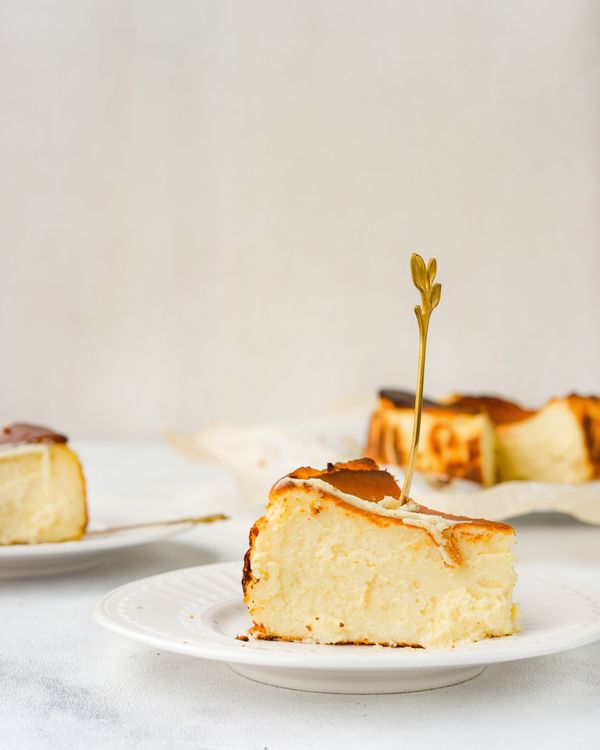 A slice of Basque cheesecake